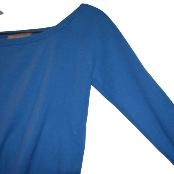 ZARA Blue 3/4 Sleeves Scoop-Neck Knit Cotton-Nylon Sweater Women S - Picture 3 of 6